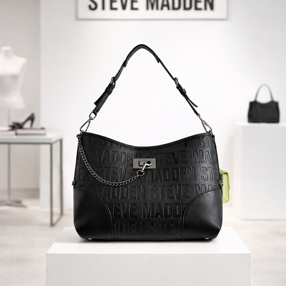 Steve Madden Black Deboss Shoulder Bag w/ Wallet Set NWT